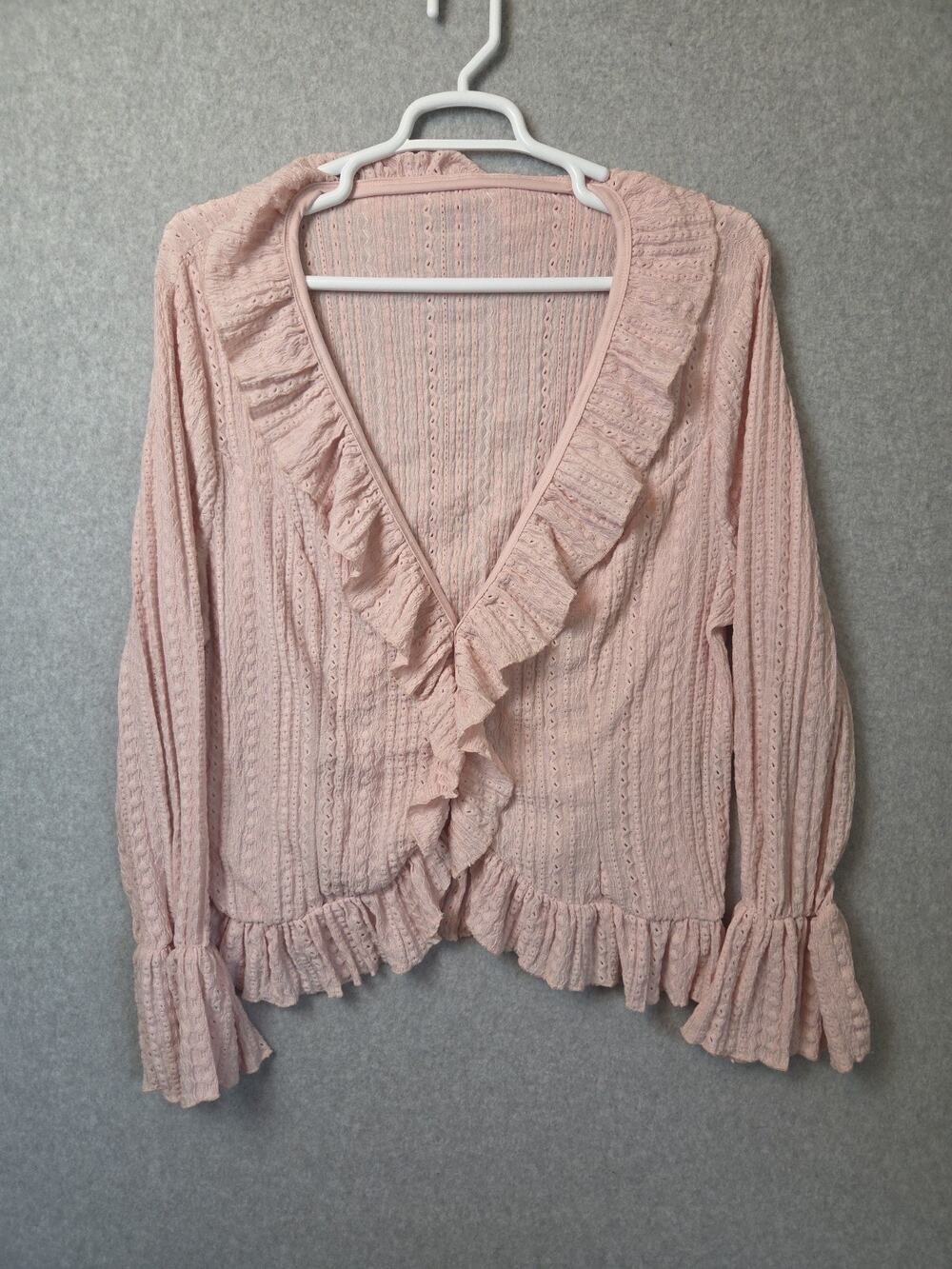 Shein Flirla Pink French Style LS Button Up Ruffled Blouse Women's Plus 4XL